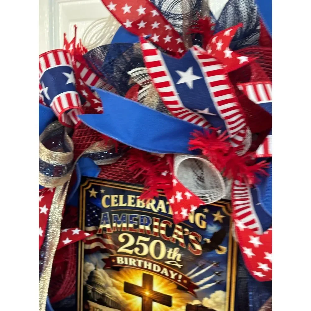 Celebrating 250th Birthday America, Patriotic Wreath, Americana